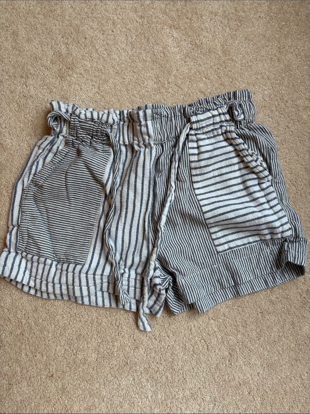 Urban Outfitters Striped High-Waist Drawstring Shorts - Blue and White
